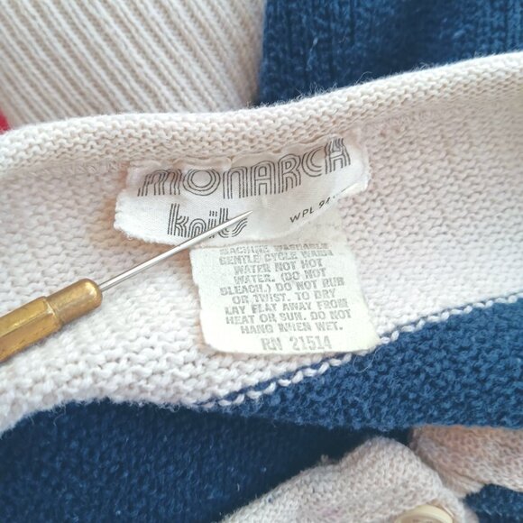 Vintage Women's Medium Top 1970's Monarch Knit Striped Short-Sleeve Sweater Boho - Picture 5 of 6